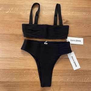 Zulu & Zephyr Signature Bandeau Top and Skimpy High Waisted Bottom in Black